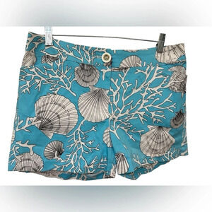 Skirtin Around seashell coral white and blue pattern shorts